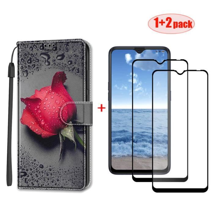 2 × Noir Verre trempé + étui Pour Samsung Galaxy A13 4G PU EN CUIR élégant Housse Magnétique Flip (Une rose) GAN