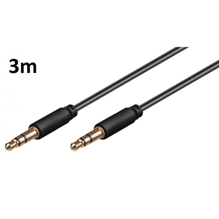 Cable 3m pour SONY Xperia L4 Voiture Musique Audio Double Jack Male 3.5 mm NOIR