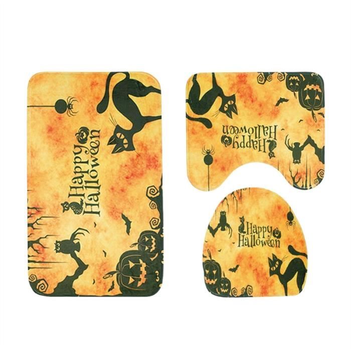 Tapis de bain 3 en 1 avec motif Halloween Tapis antidérapants Tapis de sol Contour (Jaune)