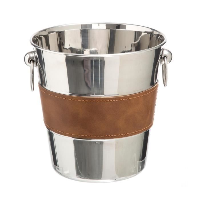 Secret de Gourmet - Seau à Champagne en Inox rafraichisseur de bouteille déco Cuir Inox/cuir