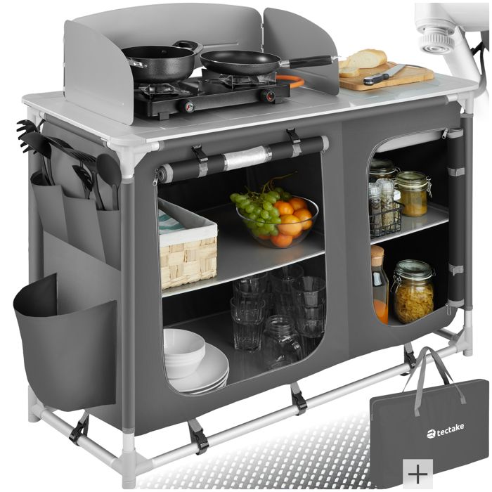 TECTAKE Cuisine d’Extérieur, Cuisine de Camping, Meuble de Camping de Rangement 116 cm x 52 cm x 107 cm