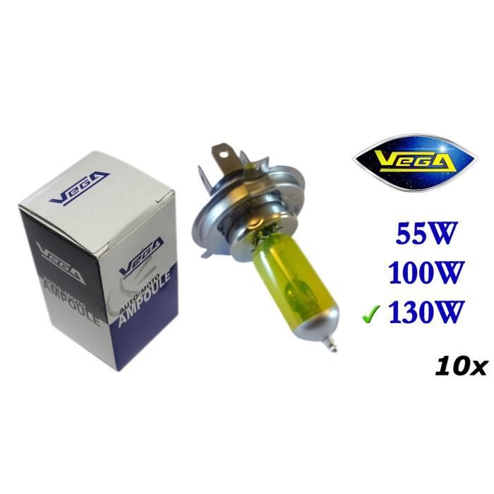 10 ampoules Vega® Jaune ancien H4 130W-90 P43t Marque Française 12V