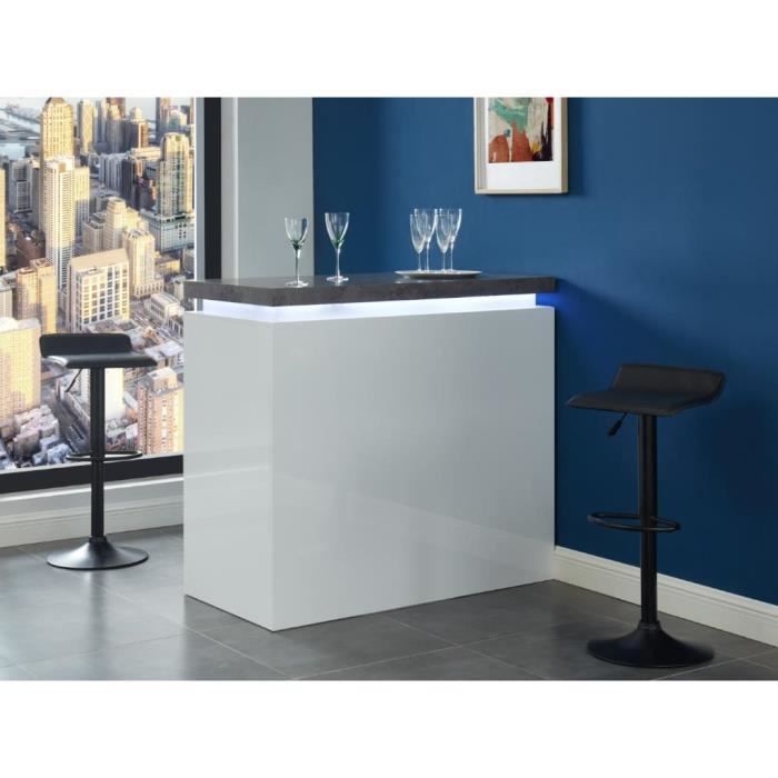 Meuble de bar HALO II - MDF laqué blanc - LEDs - Blanc et Béton