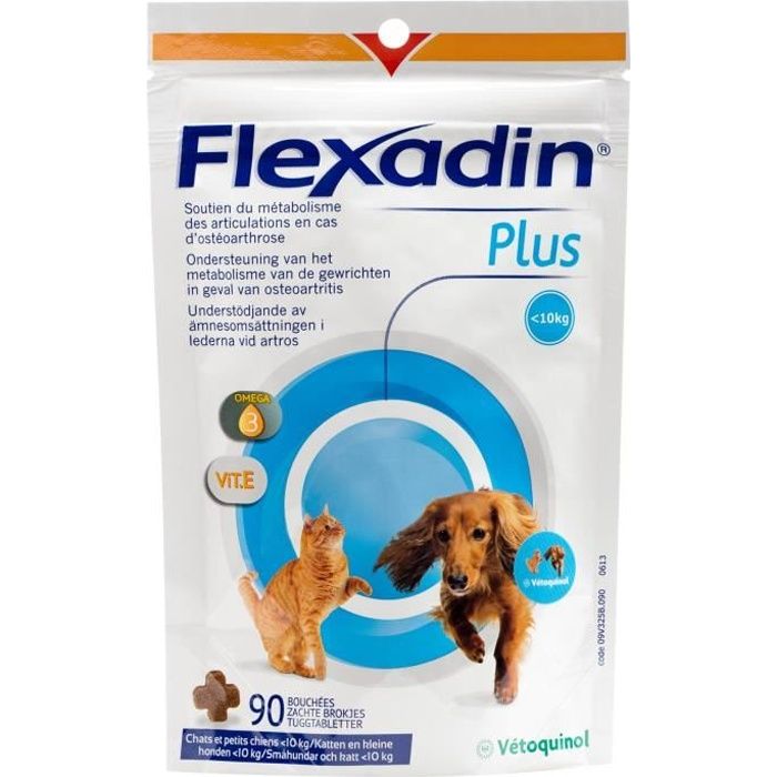 VETOQUINOL 90 Bouchées Flexadin Plus - Pour chien et chat de moins de 10 kg