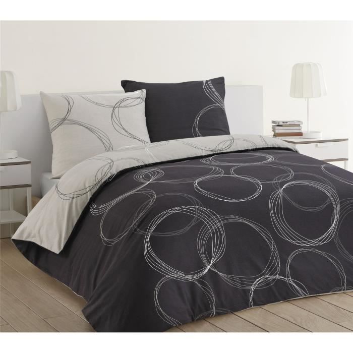 VISION Parure de couette Lenny en Flanelle - 200 x 200 cm - Gris anthracite et gris clair