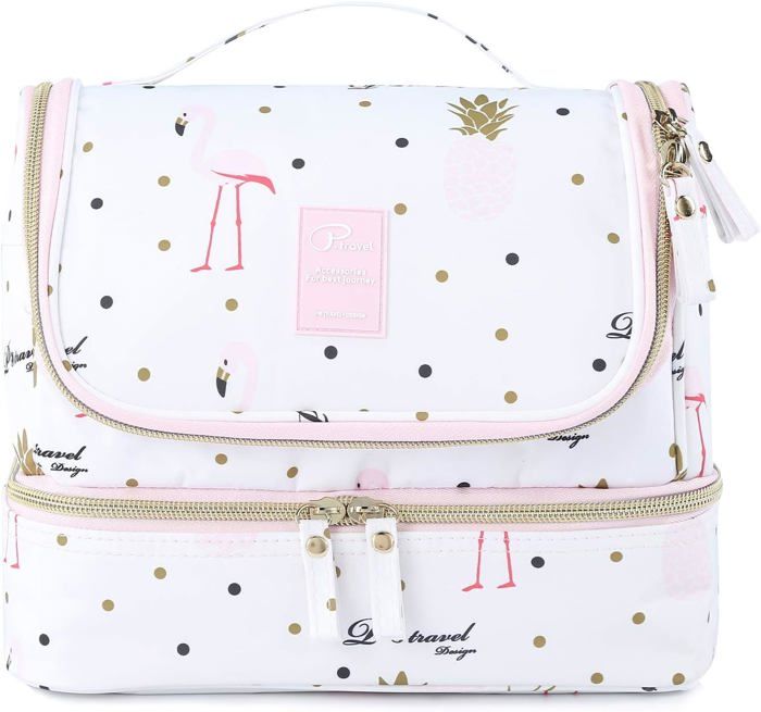 WUSJCOF Trousse De Toilette Voyage, Multifonctionnelle, Grande Capacité, Trousses De Maquillage En Toile, Cosmétiques à Glissière Portable, Sac De Organiseur Cosmétique, Trousse De Toilette Femme