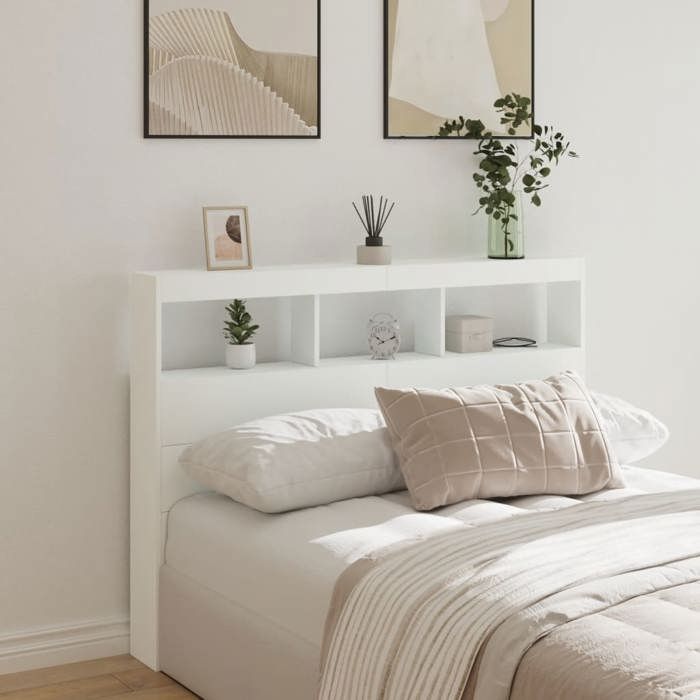 vidaXL Armoire Tête de Lit avec LED Tête de Lit avec Compartiment Meuble de Rangement Chambre à Coucher Accessoire de 839196