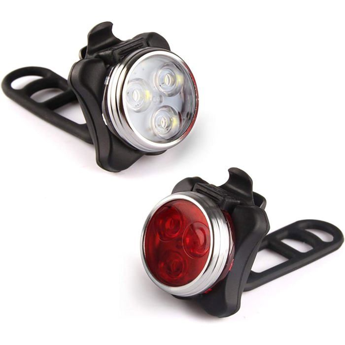 Ensemble déclairage de vélo rechargeable USB phare avant super lumineux et éclairage de vélo à LED arrière batterie au lithium