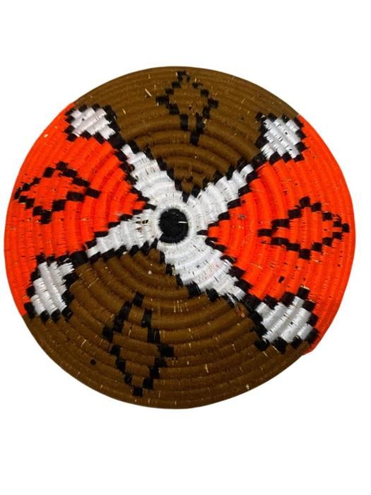 Panier Assiette en Osier Marocain – 35 cm – Décoration Murale en Marron Camel et Orange