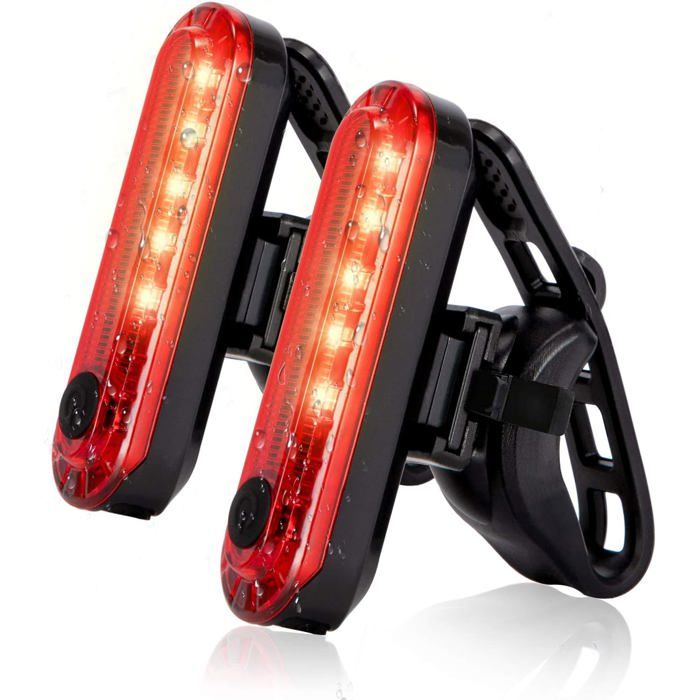 Lot de 2 feux arrière de vélo à LED rechargeables par USB lampe torche de sécurité arrière pour vélo