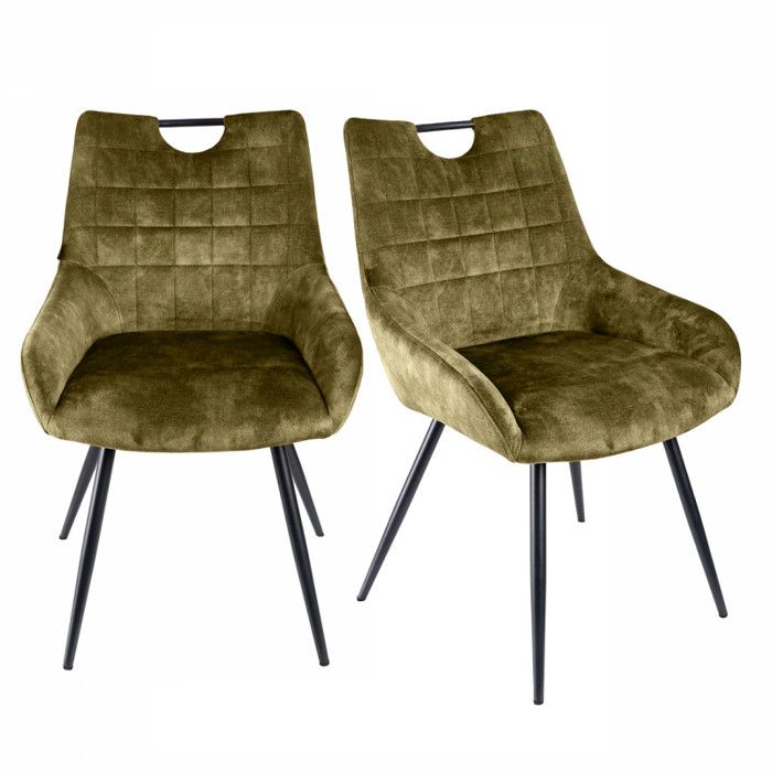 Lot 2 chaises capitonnées velours vert kaki pieds métal – BRANDY 2 Meubletmoi