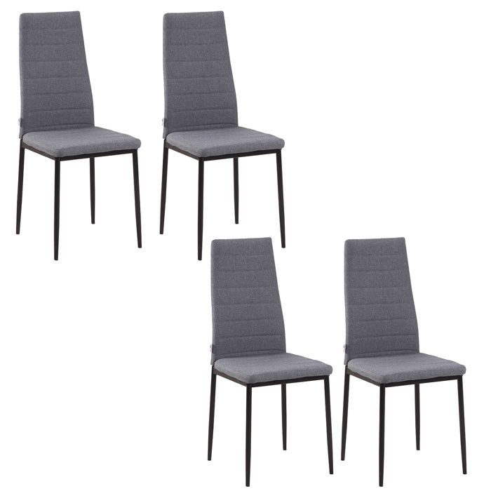 Lot de 4 chaises de salle à manger - HOMCOM - dossier haut - pieds en métal et tissu en lin - 41x50x97cm - gris