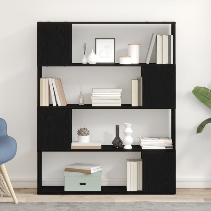 Bibliothèque Noir Chêne 100x24x124 cm en bois d ingénierie