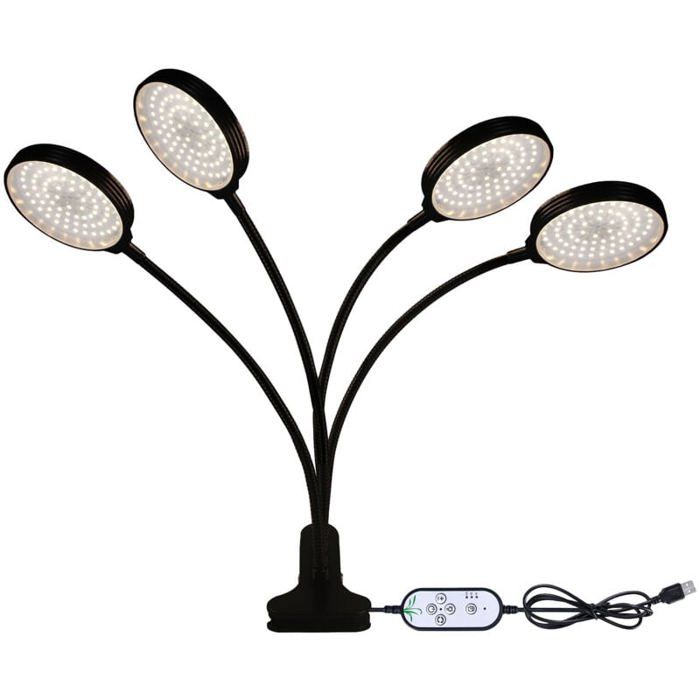 Lampe de croissance LED 4 têtes spectre complet lumière blanche minuterie 4/8/12 h 5 niveaux de luminosité clip-VASTELL