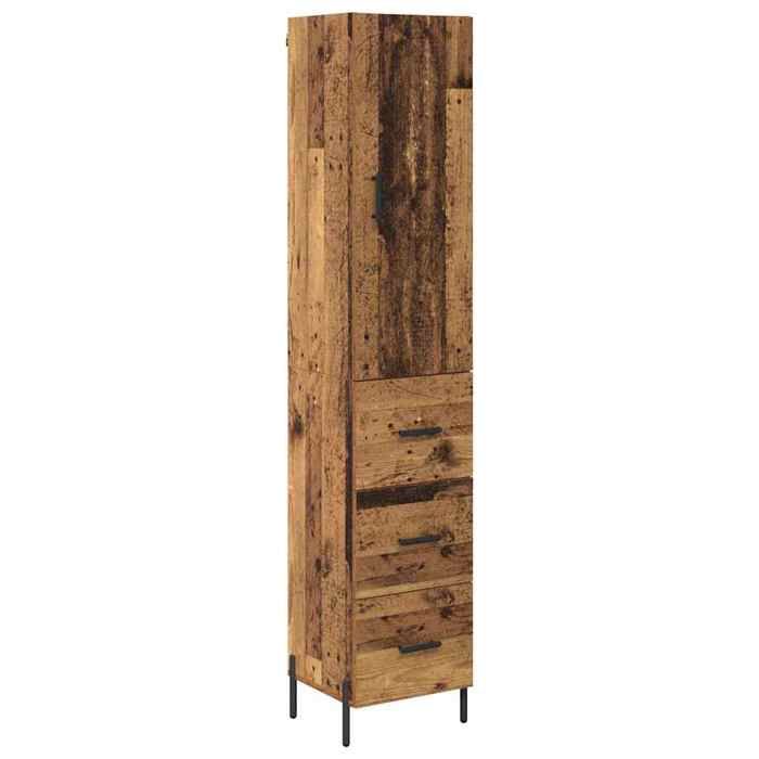 Buffet en bois dingénierie - GKO - 34 5x34x180 cm - Bois ancien - Avec tiroir - 1 porte à charnières