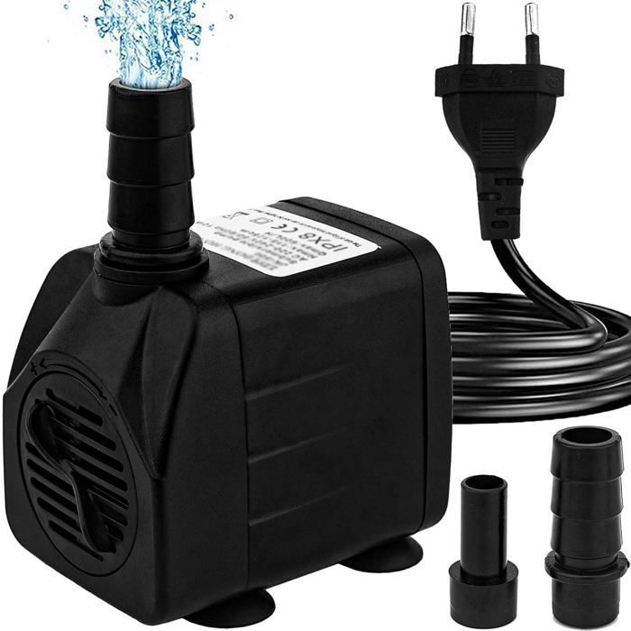 Pompe à eau pour aquarium - 600 L/h - 10 W - Ultra silencieuse - Hub élevé - Câble 15 m - 2 buses - 60x50x45 mm