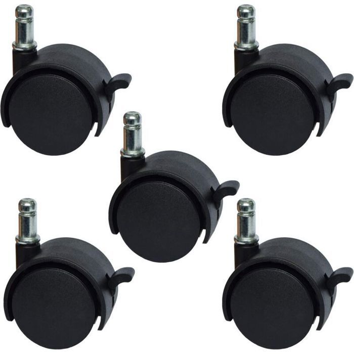 Roulettes freinées pour chaise - PZCC - Lot de 5 - 51 mm - Tige Ø11x22 mm - Frein double blocage