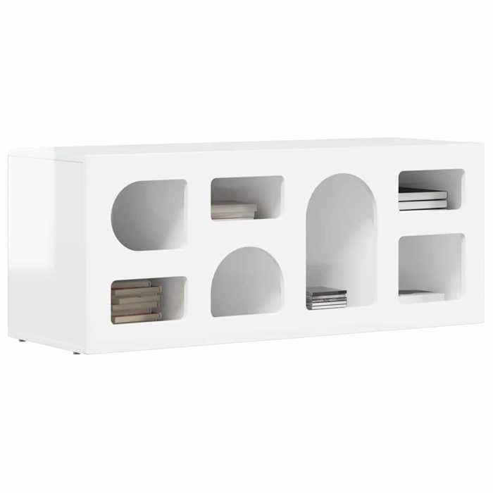 CHIC Blanc Meuble TV Moderne - ZENCORE - MEUBLE DE SEJOUR - Cabinet TV - Blanc brillant 100x35x40cm - Bois dingénierie 1410