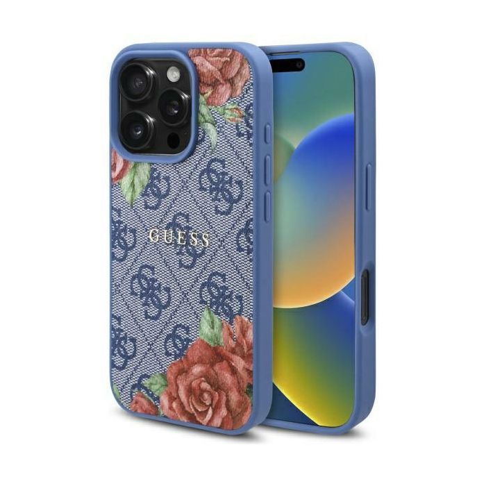 Guess Étui pour iPhone 16 Pro Max 6.9 bleu étui rigide 4G Flowers Print MagSafe - vue 4
