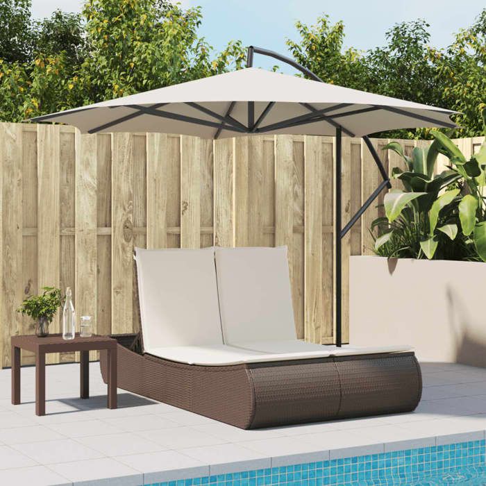 Brun Fauteuil long de soleil - Chaise longue double - avec coussins marron résine tressée - 110x200x75 cm dts8388237348