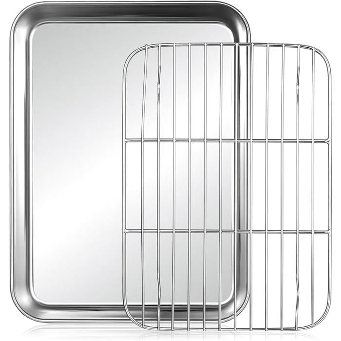 Plat Inox Rectangulaire Plaque Inox Cuisine avec Grille rie Refroidissement Plaque rie Four Grille de