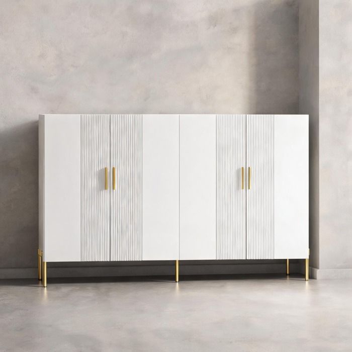 Enfilade sideboard de rangement design élégant classic white finition mate détails dorés 160x35x100 cm