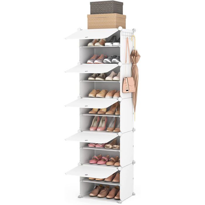 Étagère À Chaussures Meuble À Chaussure 10 Niveaux Armoire A Chaussures Pour 20 Paires De Chaussures Rangement Chaussure Avec Porte