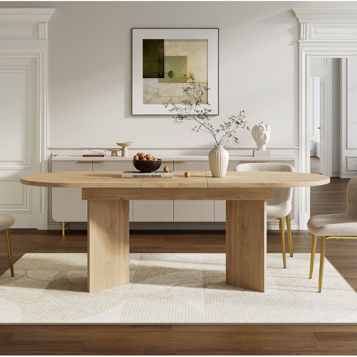 Table à manger extensible ovale 120/160 x 80 cm en MDF aspect chêne coins arrondis 4 à 8 personnes