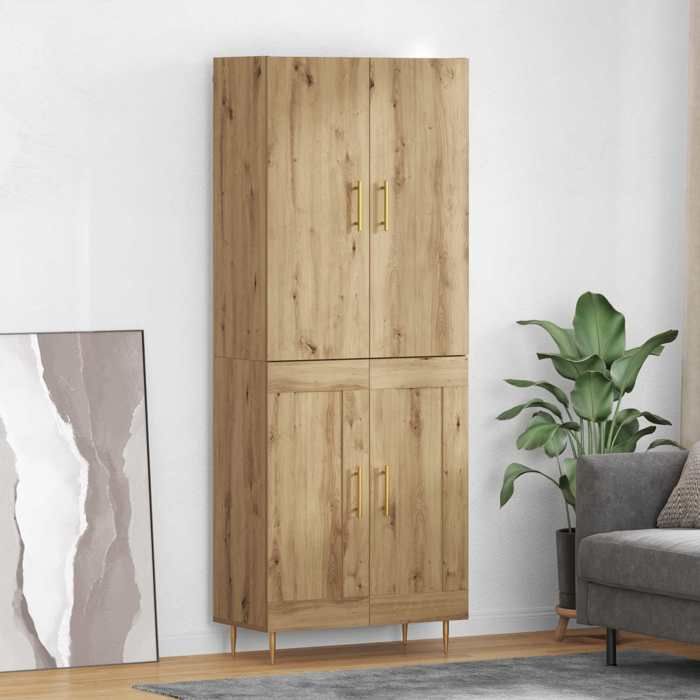 Haut armoire montage mural - vidaXL - Armoire suspendue - bois dingénierie - chêne artisanal - 2 portes - avec poignées - 69 5 x 34