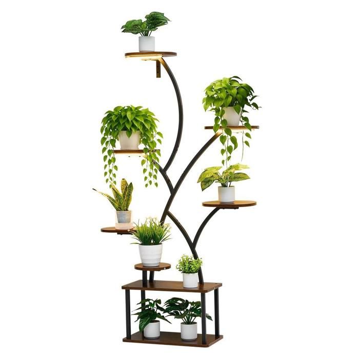 Support plantes intérieur avec lampe de croissance étagère 8 niveaux métal 1575 cm pour salon et déco