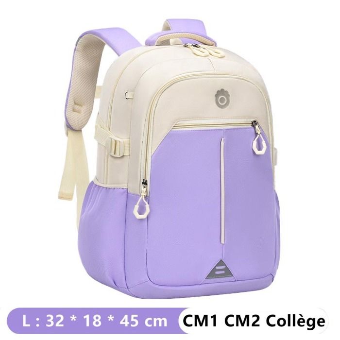 Sac à Dos Scolaire Primaire Collège Garçon Fille Tissu Oxford Imperméable Sac Décole Léger Respirant Pour Enfants - L - Violet