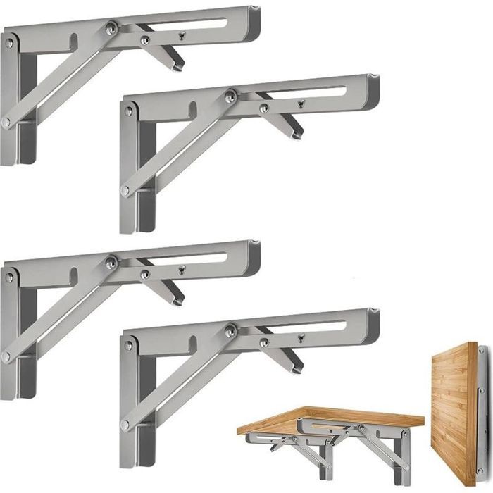 Équerre Pliante - [MAX®] - Support Étagère - 20cm - Acier Inoxydable Lot de 4