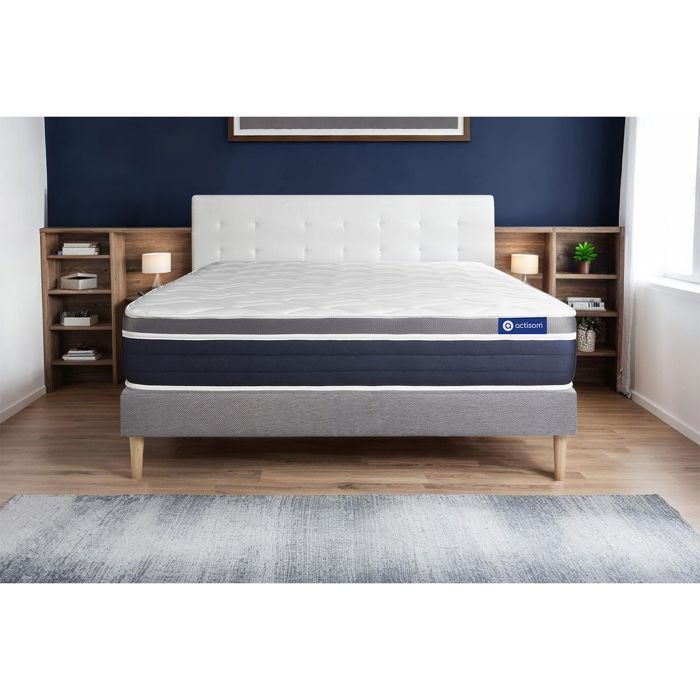 Ensemble Matelas Sommier 160x200 cm - Sommier Gris (en kit) - Actimemo Confort