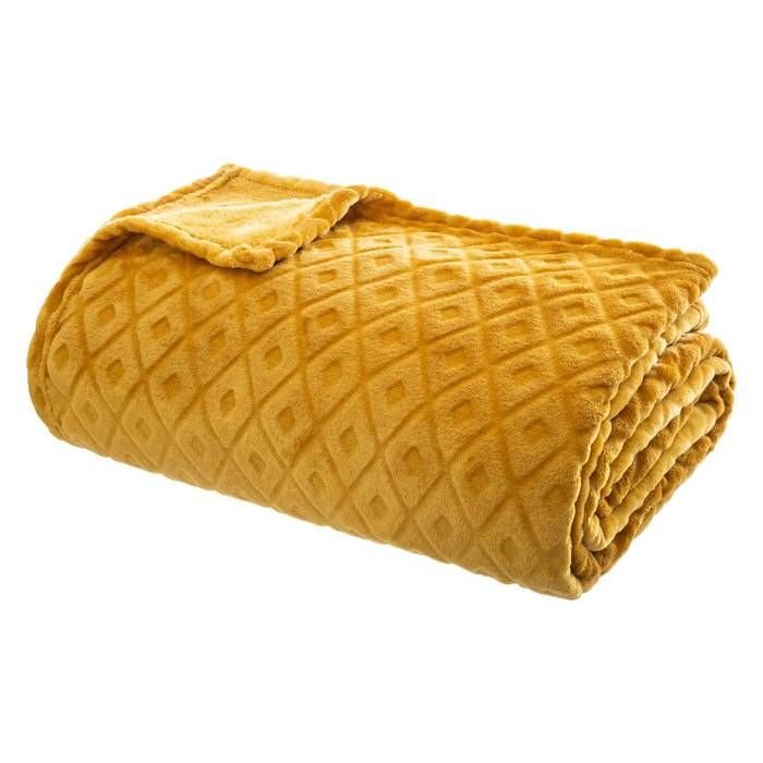 Plaid 3D Losange flanelle jaune moutarde 180x230cm - Atmosphera Créateur dintérieur