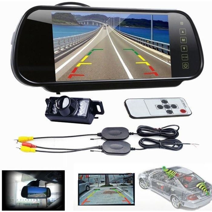 7 Lcd Miroir Moniteur Voiture Sans Fil Inverse Vue Arriere De