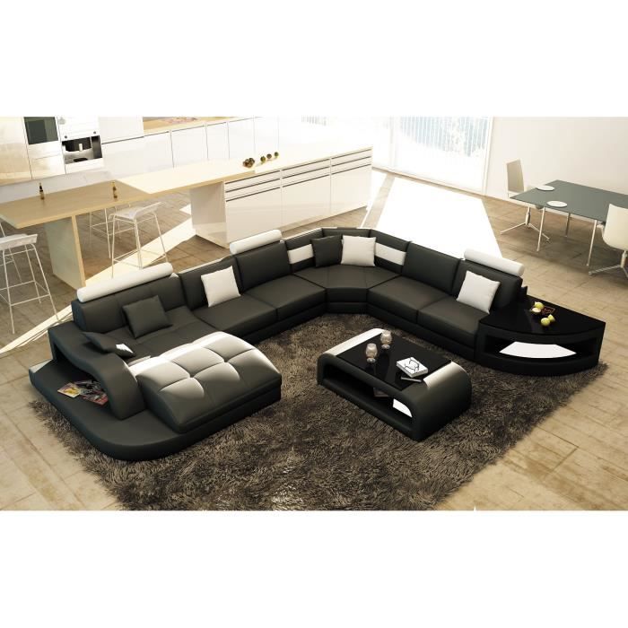 canape d angle design panoramique noir et blanc istanbul angle gauche cdiscount maison