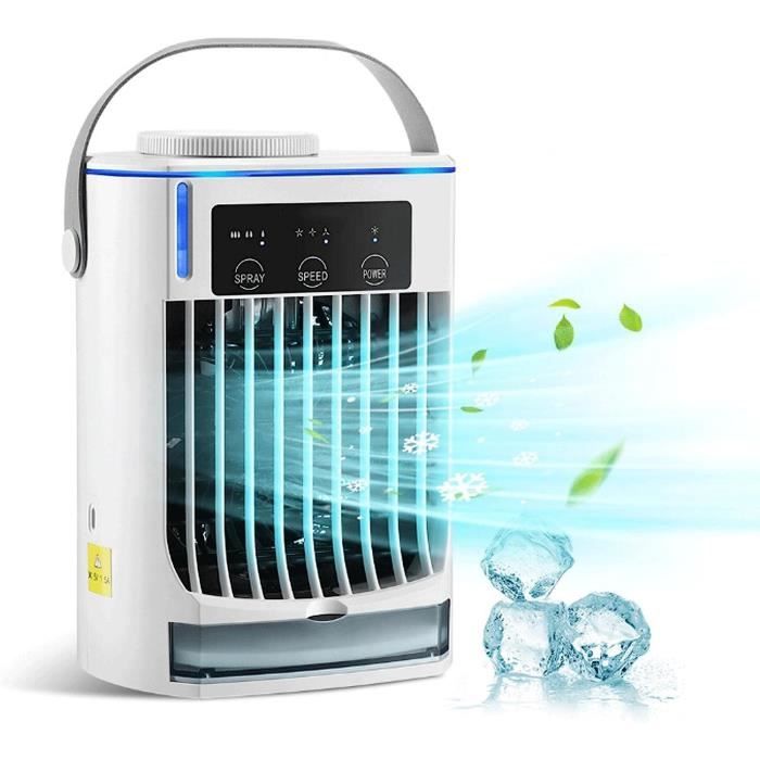Climatiseur portable, refroidisseur d'air personnel 3 en 1 avec 3 vitesses, humidificateur par évaporation de 400 ml avec minuterie 2/4, mini ventilateur de brume de refroidissement pour chambre