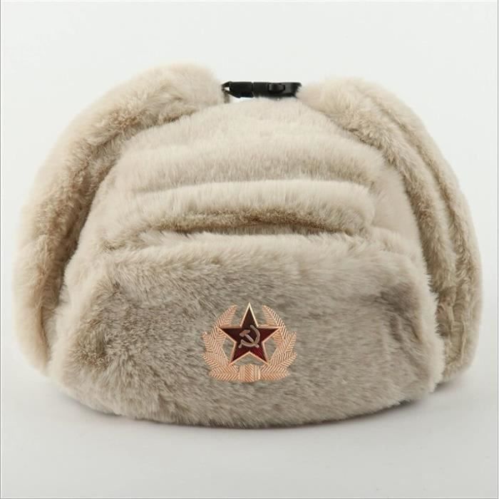 Ushanka Chapeau Militaire Russe Avec Cache-Oreilles Et Badge Soviétique - Chapeau Hiver Chaud