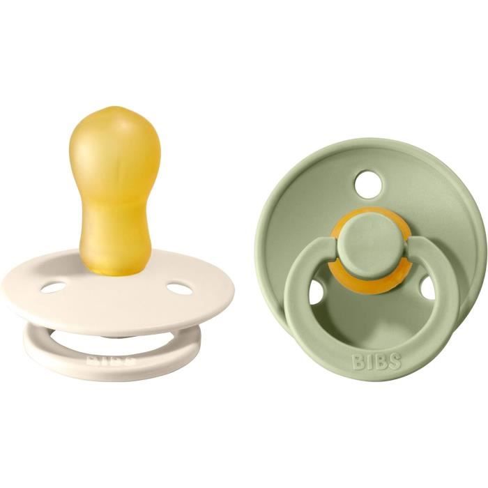 BIBS Colour Tétine Pack 2 Pièces, Tétine Sans BPA, Tétine Symétrique. Latex De Caoutchouc Naturel, Fabriquée Au Danemark/UE. Taille 2 (Lot De 2), Ivoire/sauge