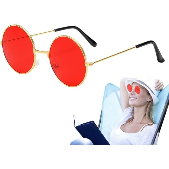 Lunettes De Soleil Hippie Rétro - Style Années 60-70 - Rondes - Pour Carnaval, Déguisement - Rouge