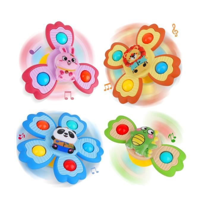 Lot de 4 spinner à ventouse pour bébé - Avec ventouse - Jouet sensoriel - À partir de 3 ans