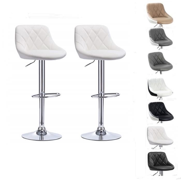 Lot de 2 tabourets de bar réglables et pivotants à 360° LOLOLOO® - Blanc