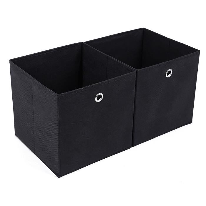 lot de 2 boîtes/tiroirs en tissu cube de rangement pliable pour linge, jouets, vêtement - noir