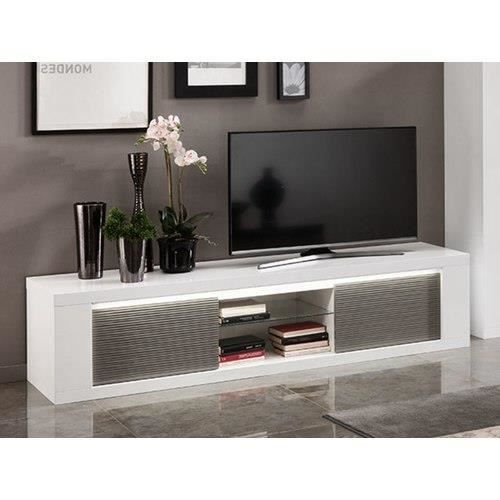 Meuble Tv Plasma Venezia Laquee Blanc Grise L 195 Cm Avec
