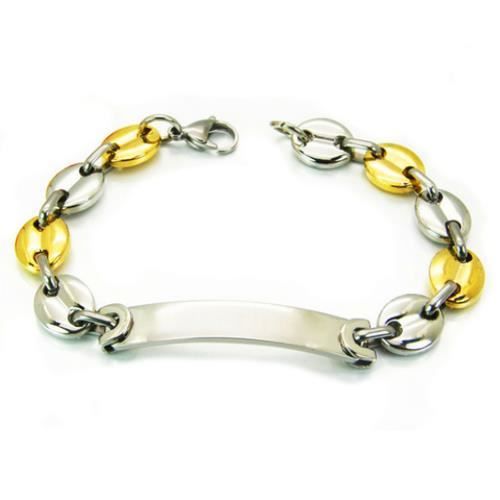 Bracelet - Homme - Grains de café - Acier inoxydable - Argent et Or - 22 cm