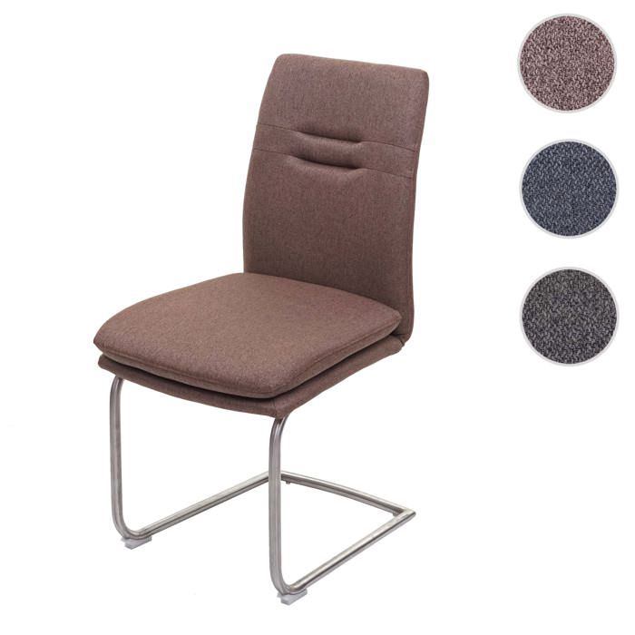 Chaise de salle à manger HWC-H70 - Chaise de cuisine - Balançant - Tissu - Acier inoxydable brossé - Brun