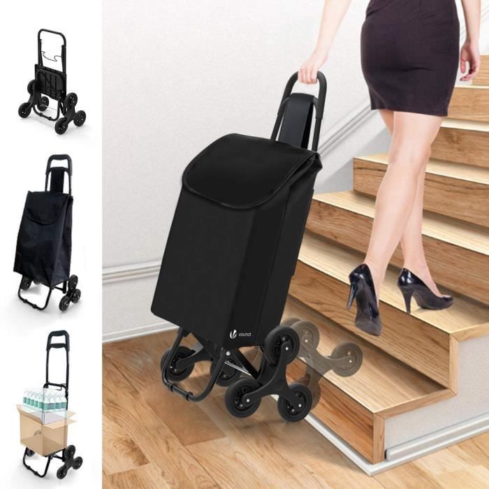 Chariot de Courses,Caddie Pliable à 6 Roues,Sac de Rangement Amovible en  Toile avec étanche,38L,Adapté aux Escaliers,Courses