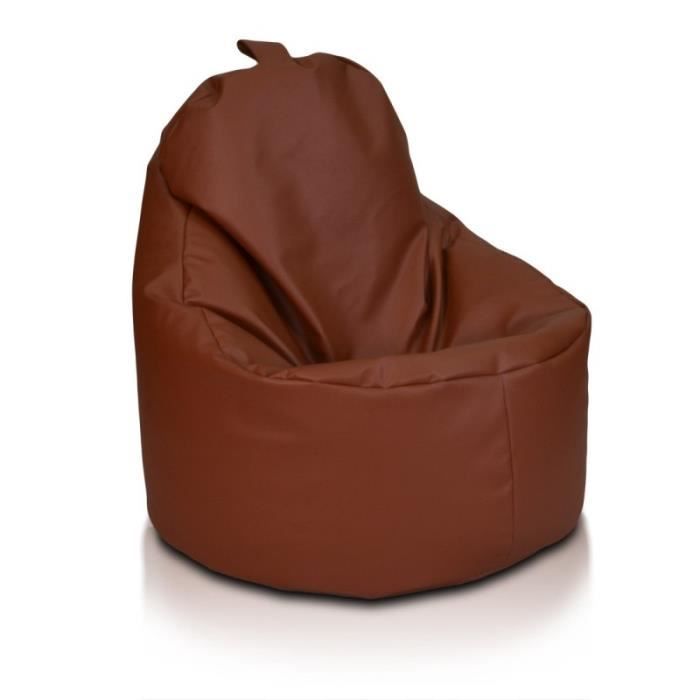 fauteuil pouf yoko cuir ecologique e1 marron brillant