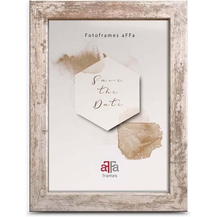 aFFa frames, Hekla, Cadre photo MDF, facile à nettoyer, rectangle, avec façade en verre acrylique, pin blanchi, A4, 21x29.7cm