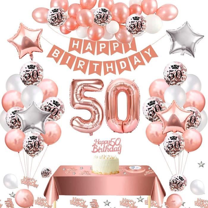 50 ans anniversaire ballon decoration anniversaire 50 ans femme rose gold,  bannière joyeux anniversaire, nappe rose or, ballo[349] - Cdiscount Maison